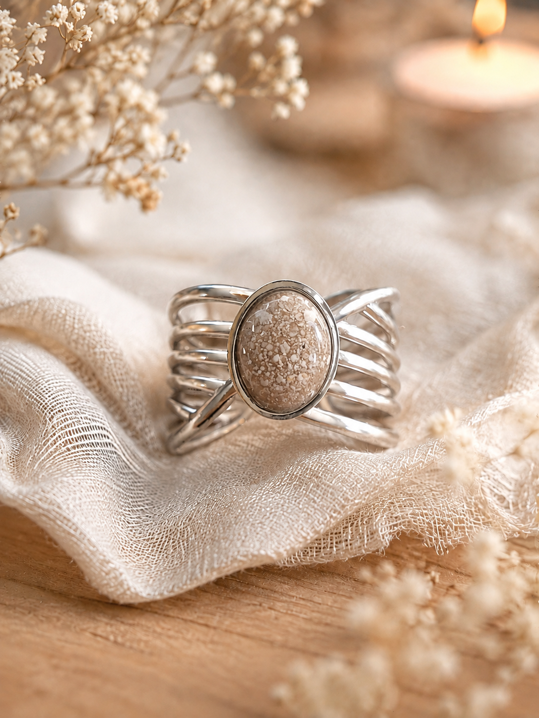 Bague souvenir cabochon ovale multi-anneaux en acier inoxydable