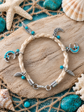 Bracelet Bohème Lune & Plumes en Crin de Cheval